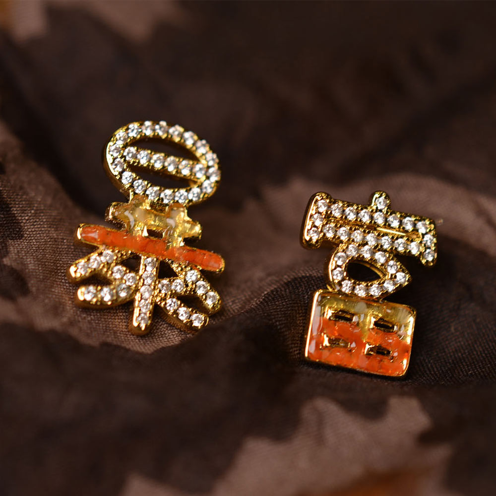 Colorful Stone Inlaid Earrings, Prosperity Red “Sudden Wealth”