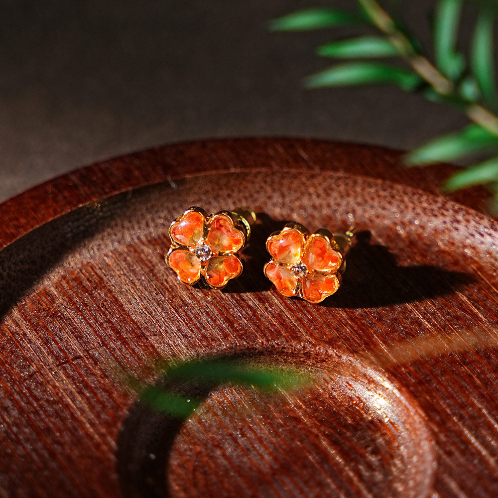 Colorful Stone Inlaid Four-Leaf Clover Stud Earrings, Prosperous Series