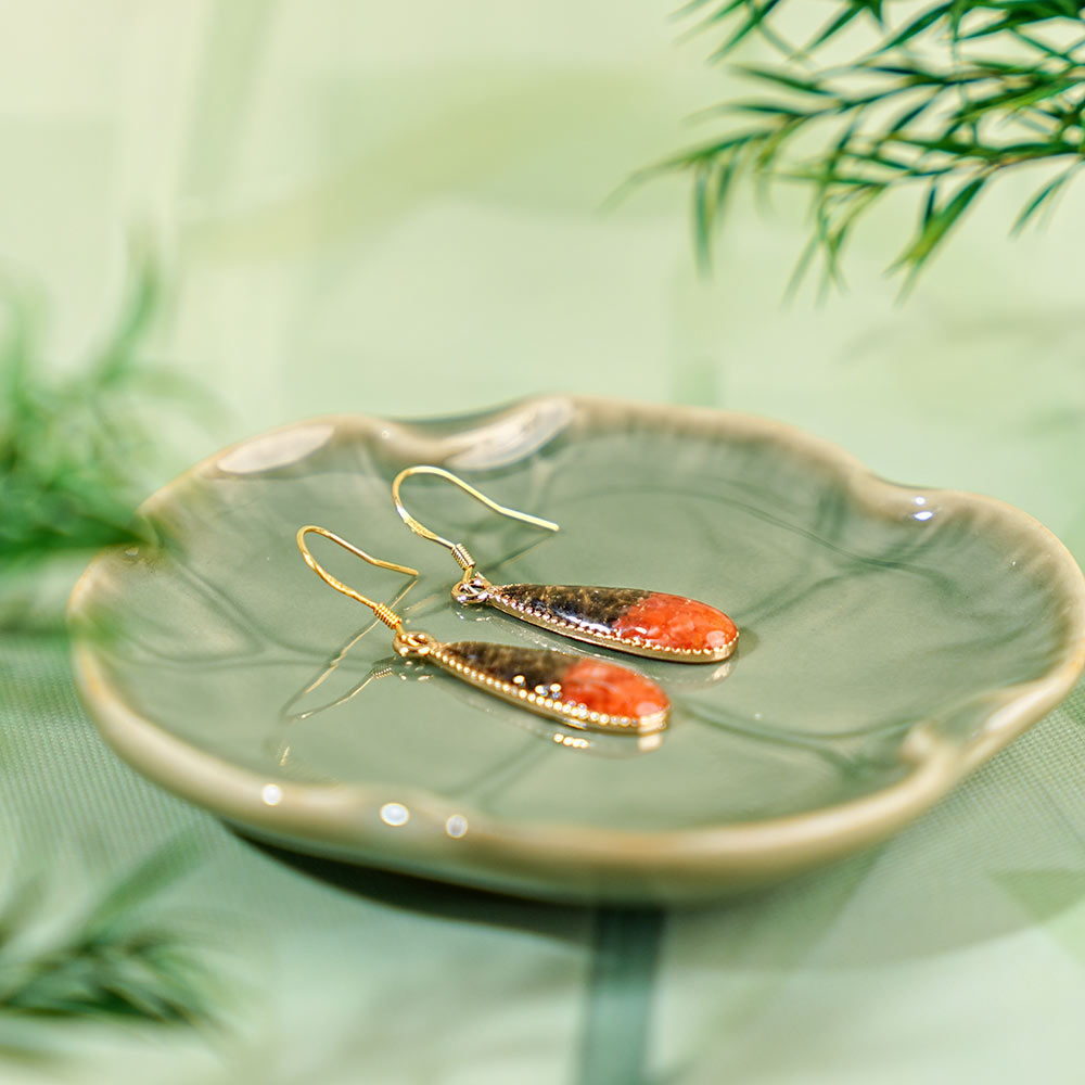 Colorful Stone Inlaid Earrings, Sky Crimson Drop