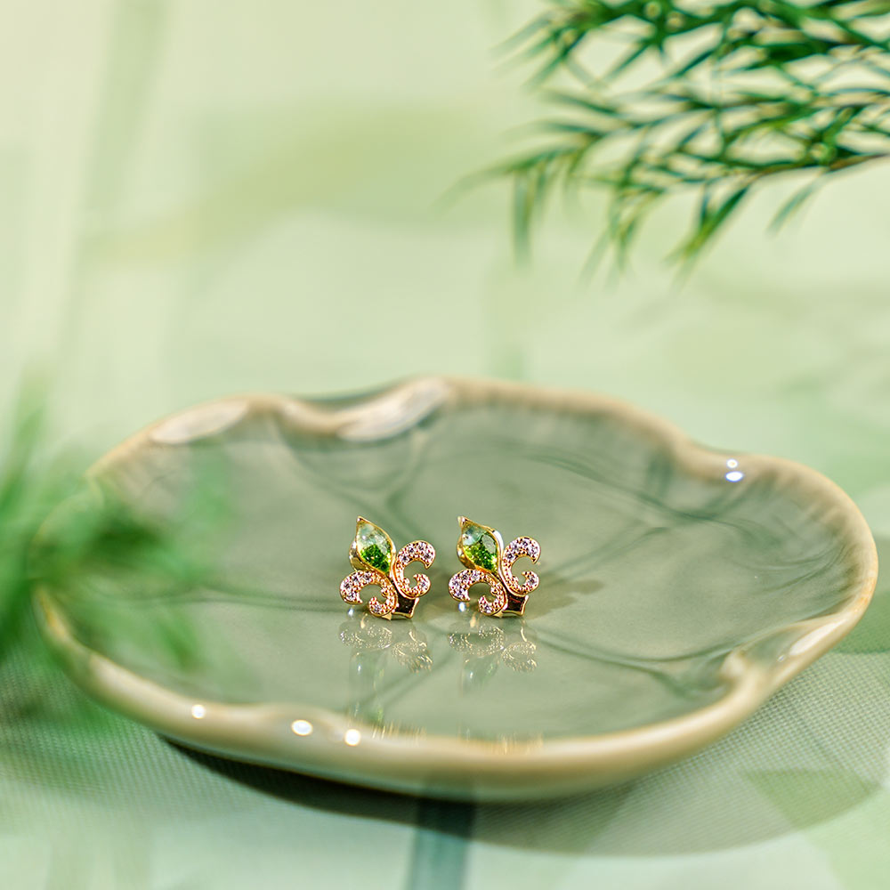 Colorful Stone Inlaid Earrings, Emerald Green Floral Teardrop