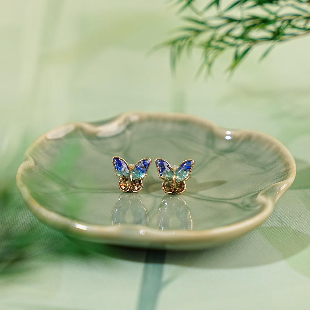 Colored Stone Inlaid Lapis Blue Little Butterfly Earrings