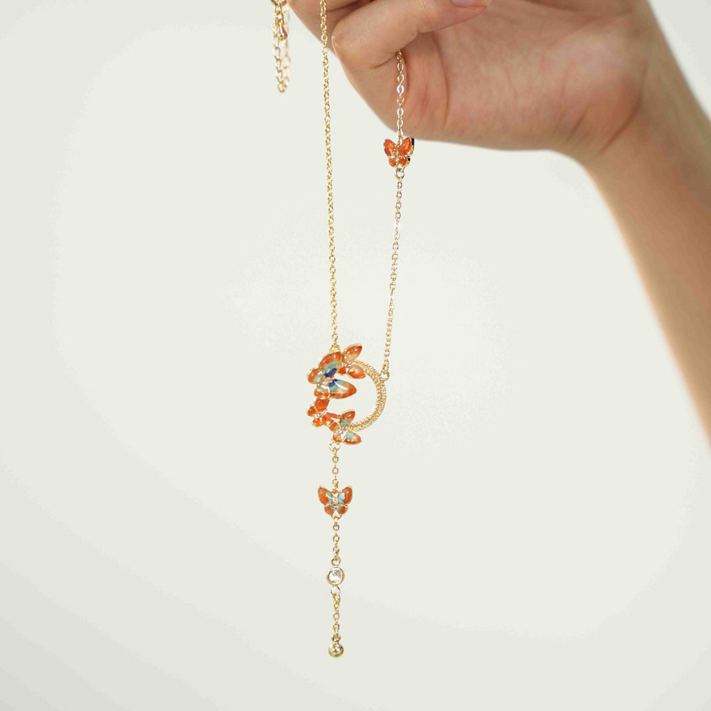 Warm Blossom Butterfly Dunhuang Floral Necklace + Ring Bundle
