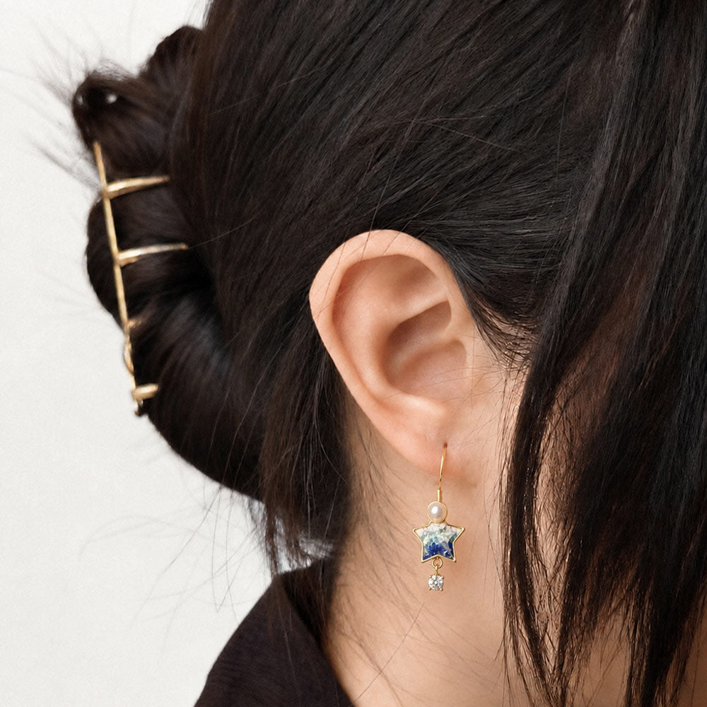 Color Stone Inlay Star & Moon Blue & White Stud Earrings
