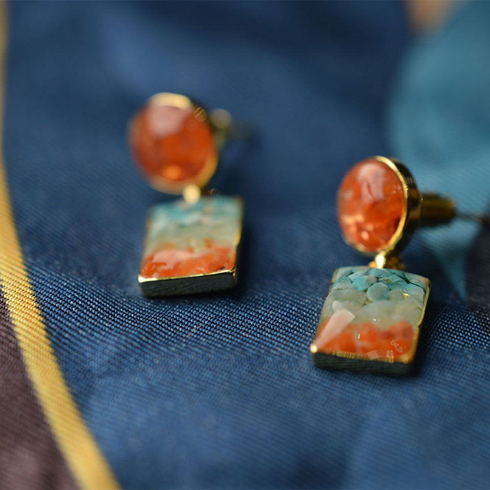 Red Agate Square & Round Studs - Dunhuang