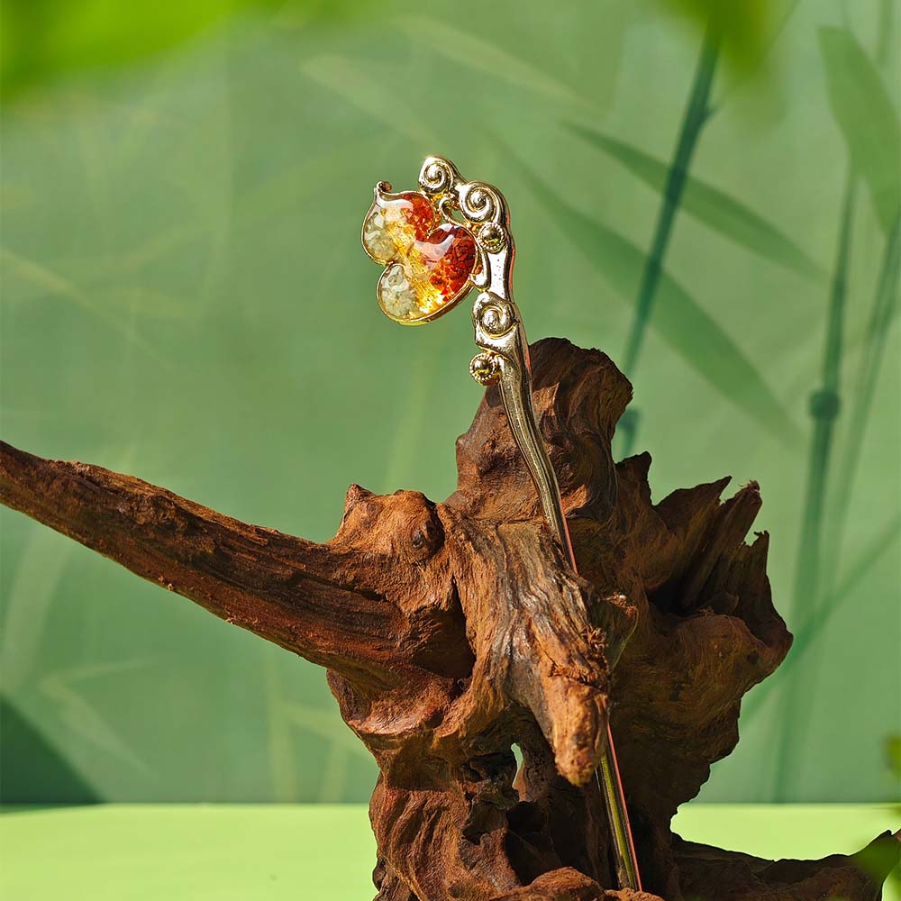 Double-Sided Cloud Gourd Hairpin with Color Stone Inlay