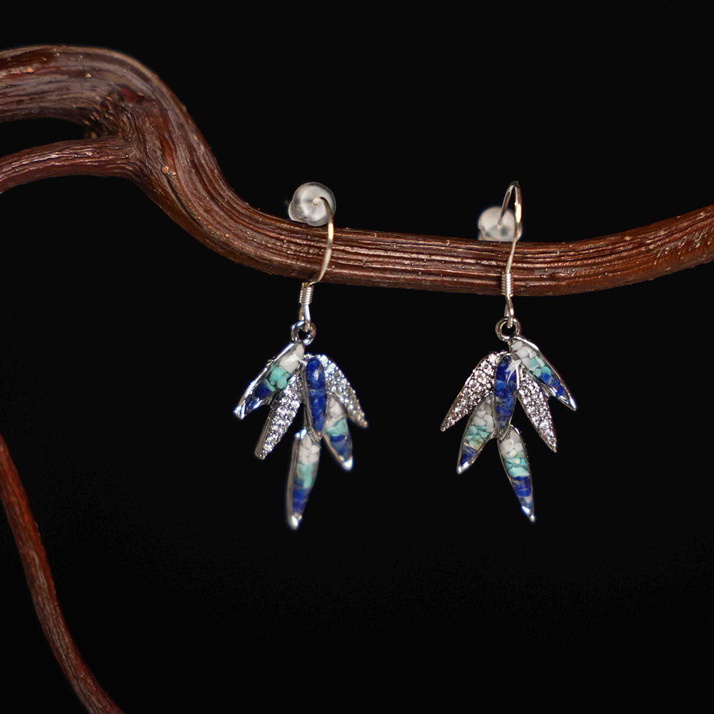 Bamboo Leaf Style Blue-and-white Series Ear Hooks