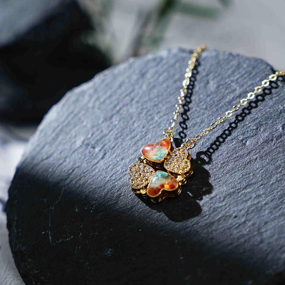 Color Stone Inlay Magnetic Moving Clover Necklace – Dunhuang Red