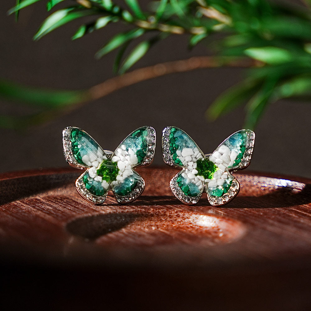 Emerald Butterfly Studs with Diamond - 15MM