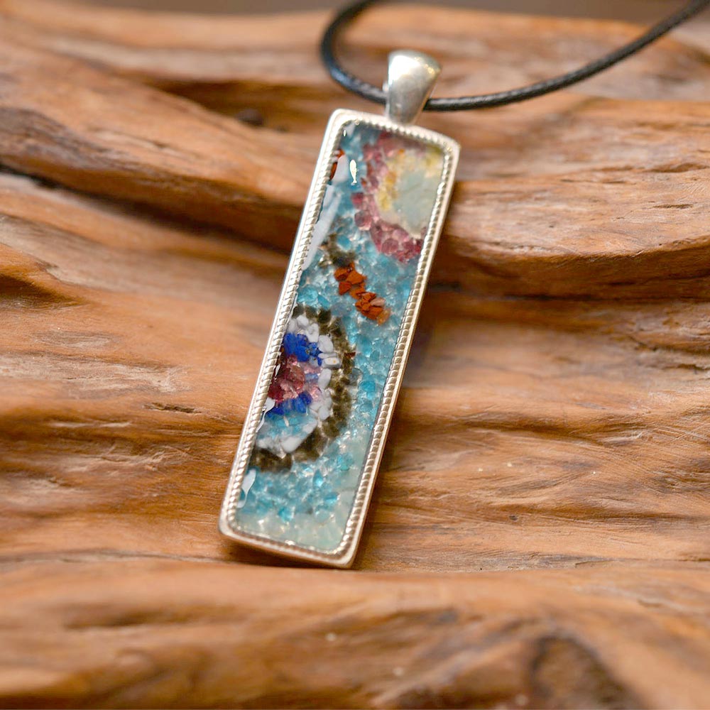 Color Stone Inlay Necklace – Rectangular, Blue & Purple Dunhuang
