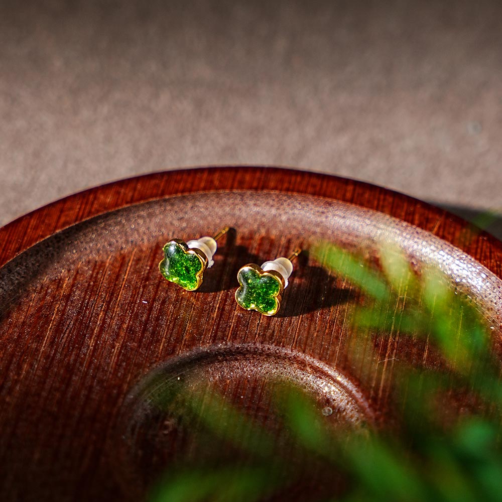 Color Stone Inlay Earrings – Clover