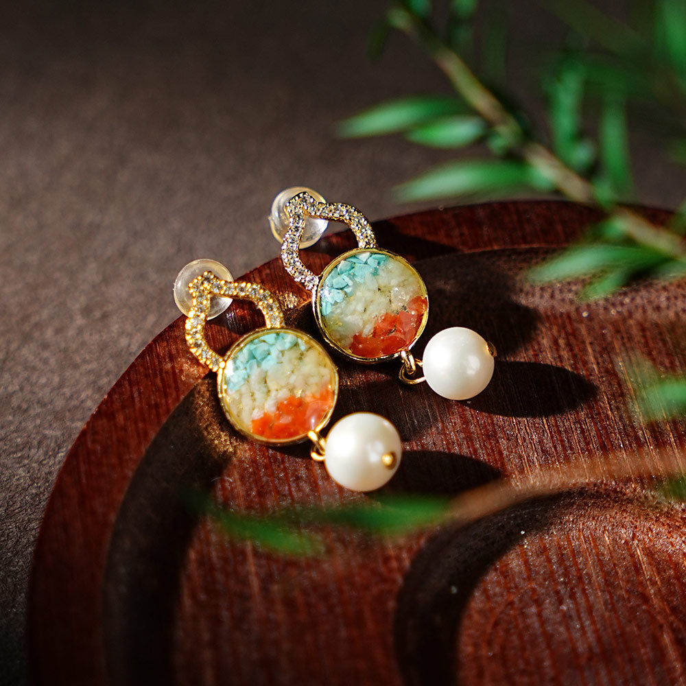 Dunhuang Red Gourd Stone Inlay Earrings