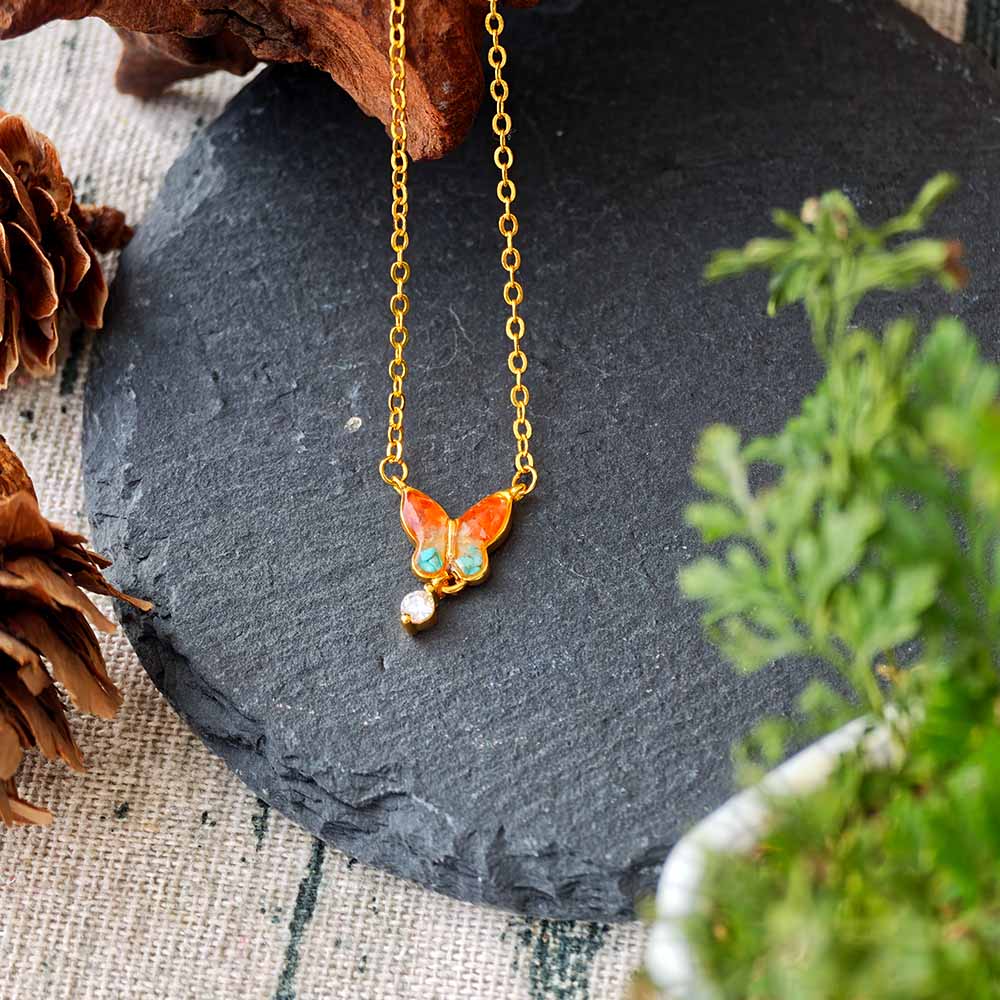 Color Stone Inlay Small Butterfly Necklace – Dunhuang Red
