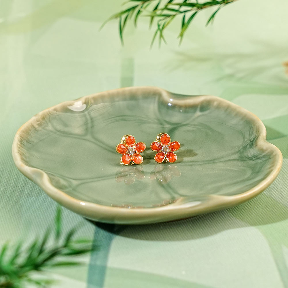 Colorful Stone Inlaid Five-Leaf Flower Stud Earrings, Prosperous Series