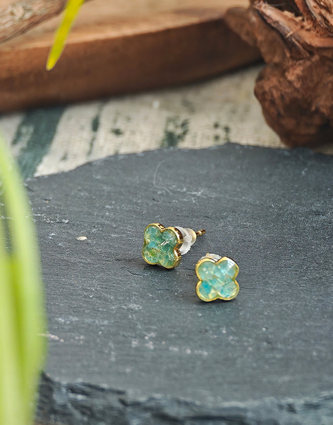 Color Stone Inlay Earrings – Clover, Royal Blue