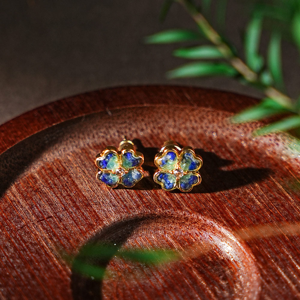 Royal Blue Clover Stone Inlay Earrings