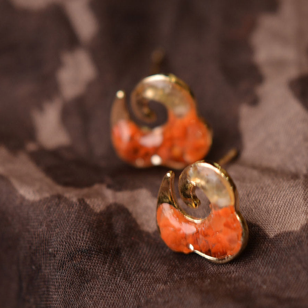 Color Stone Inlay Stud Earrings - Prosperous Red Cloud Motif