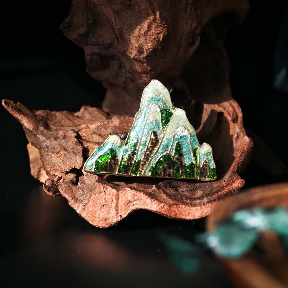 Jadeite Landscape Brooch with Colored Stone Inlay, Style D