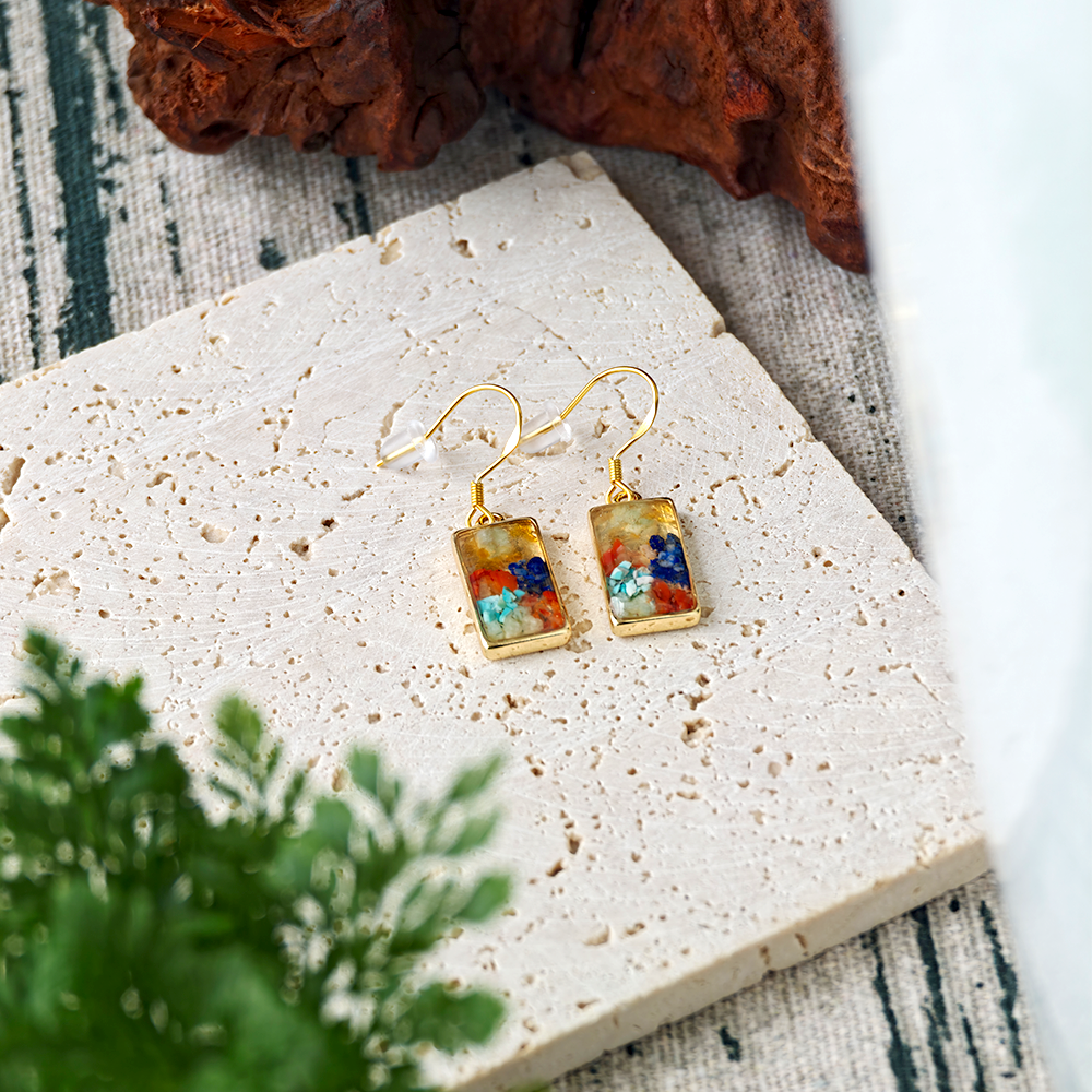 Color Stone Inlay Rectangular Hook Earrings – Dunhuang Color Series
