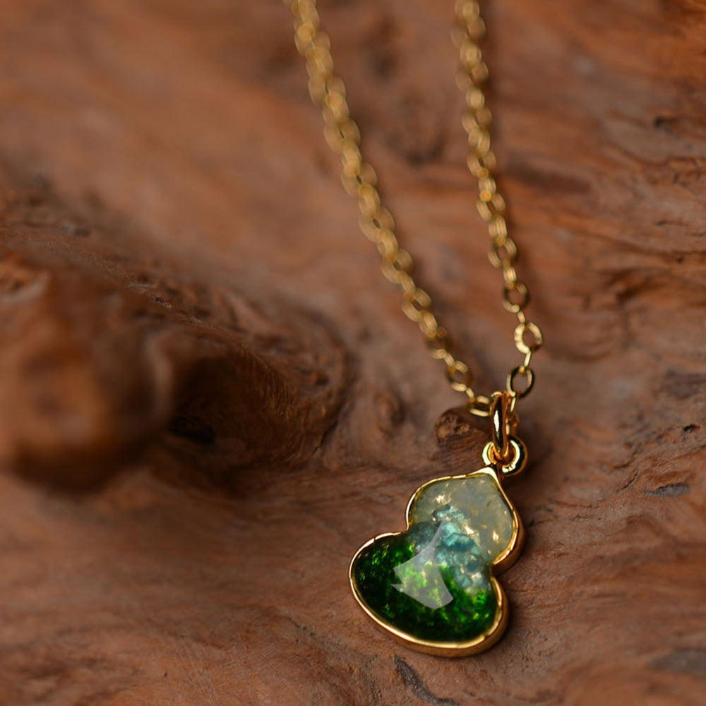Color Stone Inlay Necklace – Gourd, Emerald Green