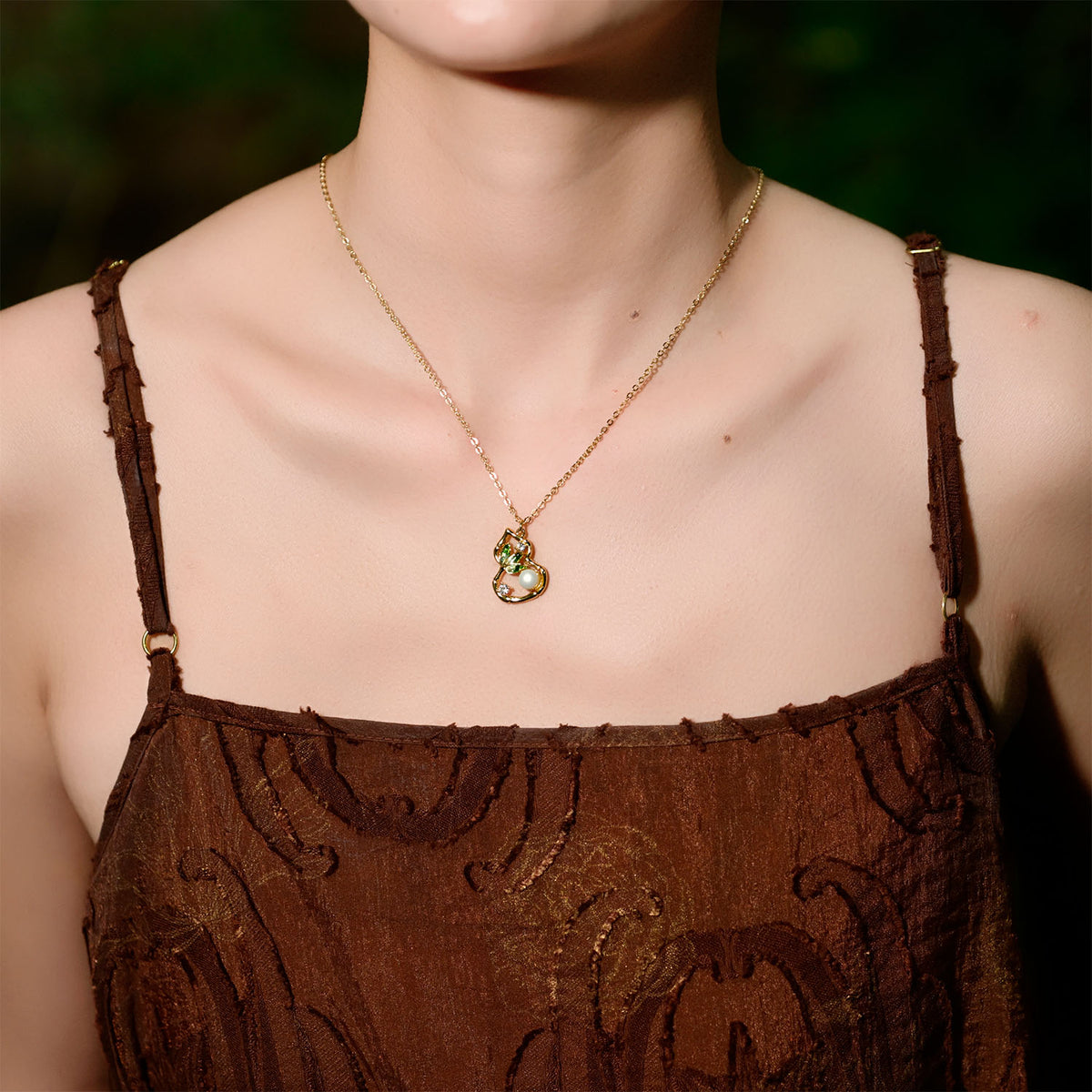 Gourd & Bamboo Leaf Pearl Necklace – Jade Green Series