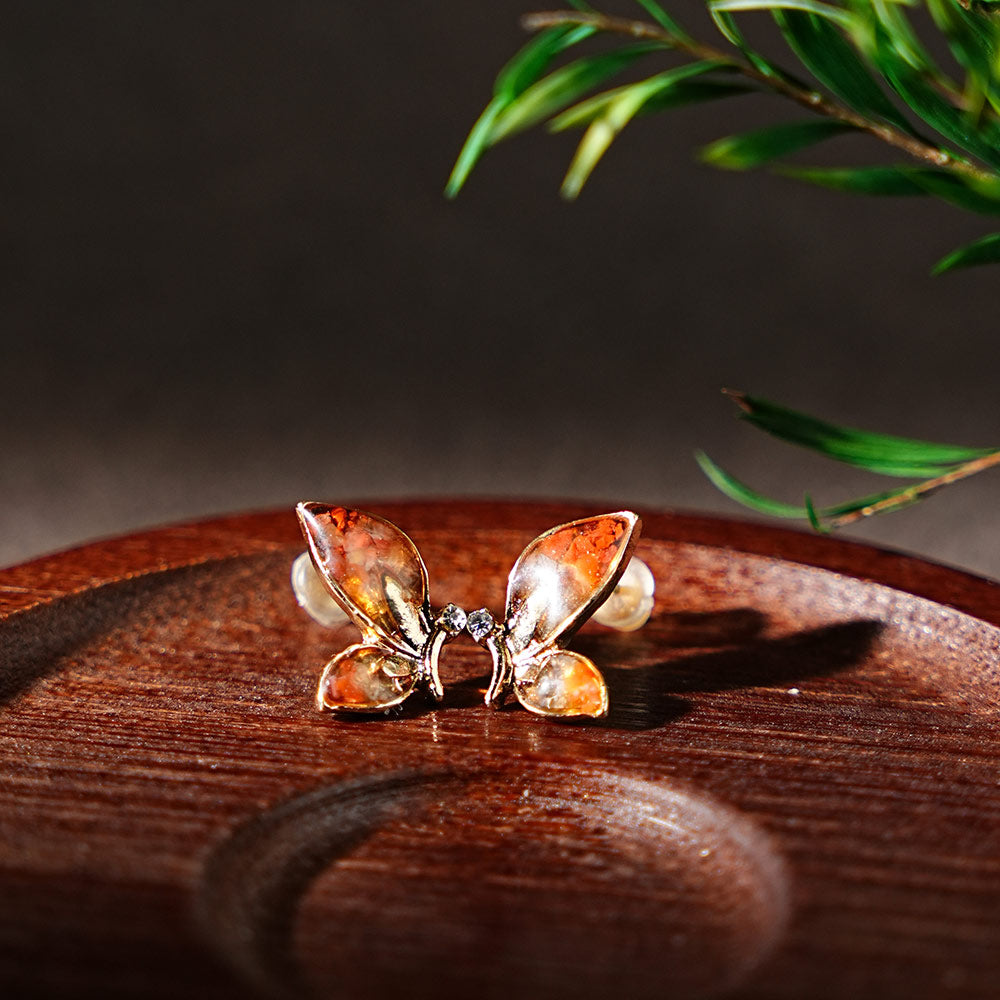 Color Stone Inlay Prosperous Red Butterfly Wing Stud Earrings – Style A