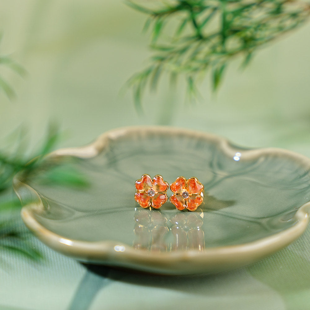 Colorful Stone Inlaid Four-Leaf Clover Stud Earrings, Prosperous Series