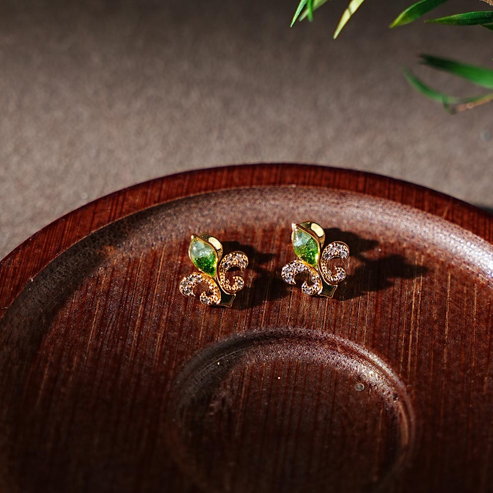 Colorful Stone Inlaid Earrings, Emerald Green Floral Teardrop