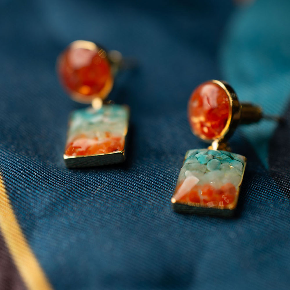 Red Agate Square & Round Studs - Dunhuang