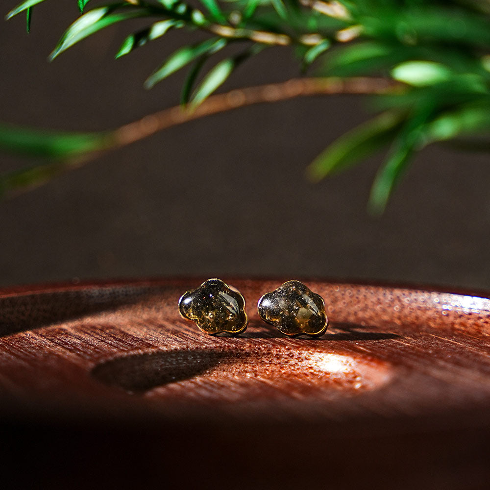 Color Stone Inlay Studs – Auspicious Cloud, Black Obsidian