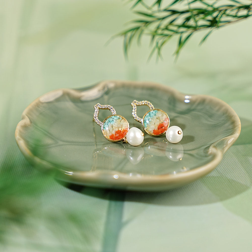 Dunhuang Red Gourd Stone Inlay Earrings