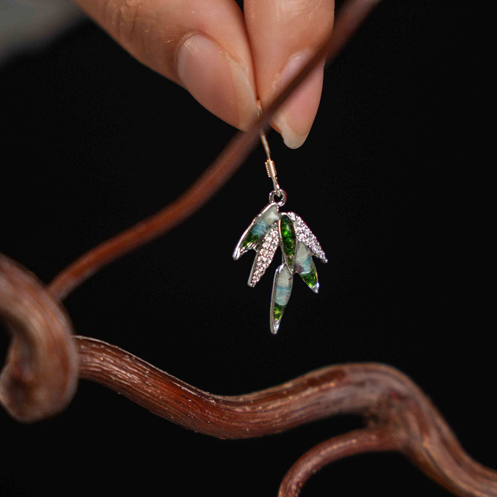 Bamboo Leaf Style Blue-and-white Series Ear Hooks