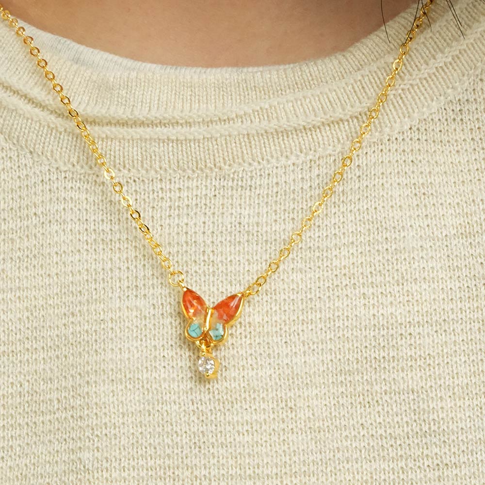 Dancing Butterfly in Rosy Dunhuang Glow Butterfly Waltz Necklace & Ring Bundle