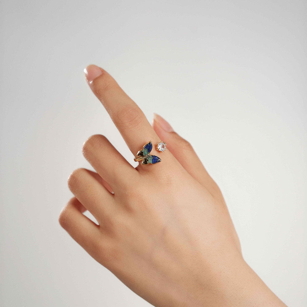 Colored Stone Inlaid Royal Blue Gradient Butterfly Ring