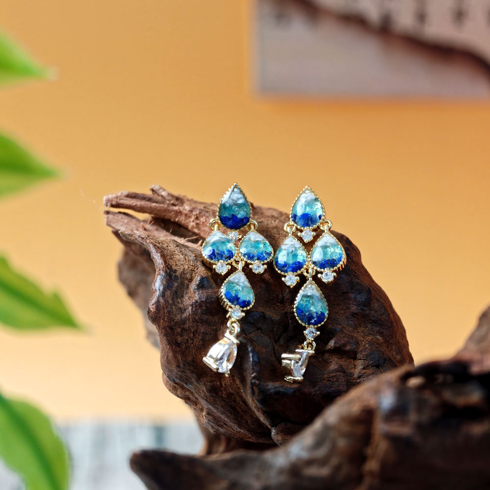 Colored Stone Inlaid Earrings Blue-and-White Porcelain Waterdrop B Style