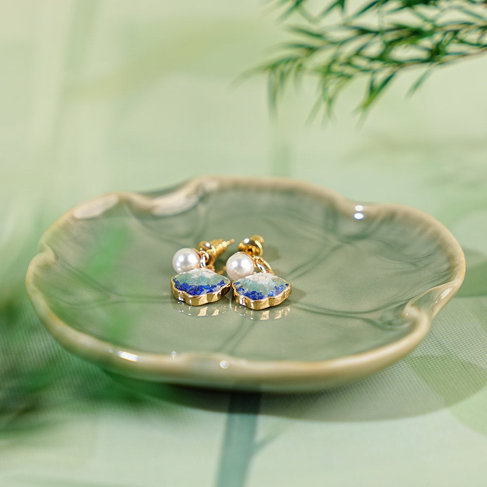 Jade Blue & White Shell Stone Inlay Earrings