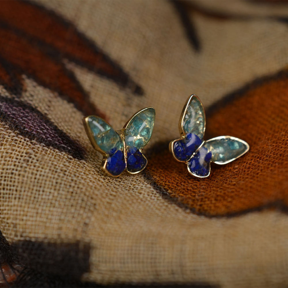 Color Stone Inlay Earrings – Lapis Small Butterfly
