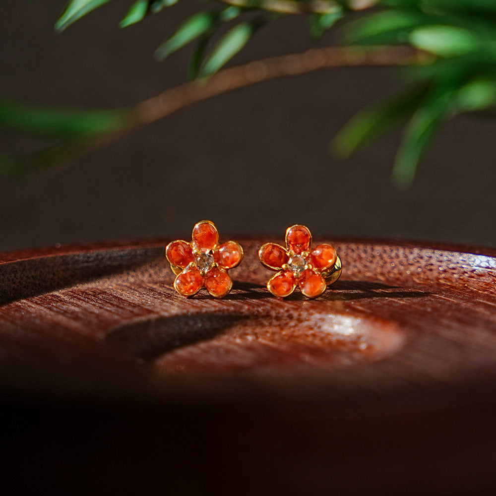 Colorful Stone Inlaid Five-Leaf Flower Stud Earrings, Prosperous Series