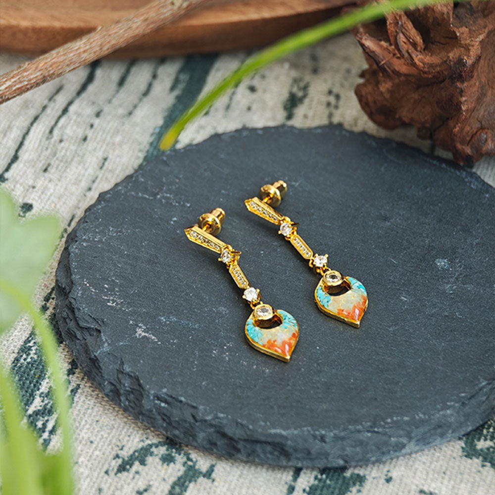Color Stone Inlay Hollow Diamond Drop Earrings - Dunhuang Red Series