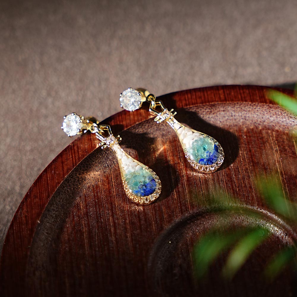 Colored Stone Inlaid Pipa Earrings Blue-and-White Series