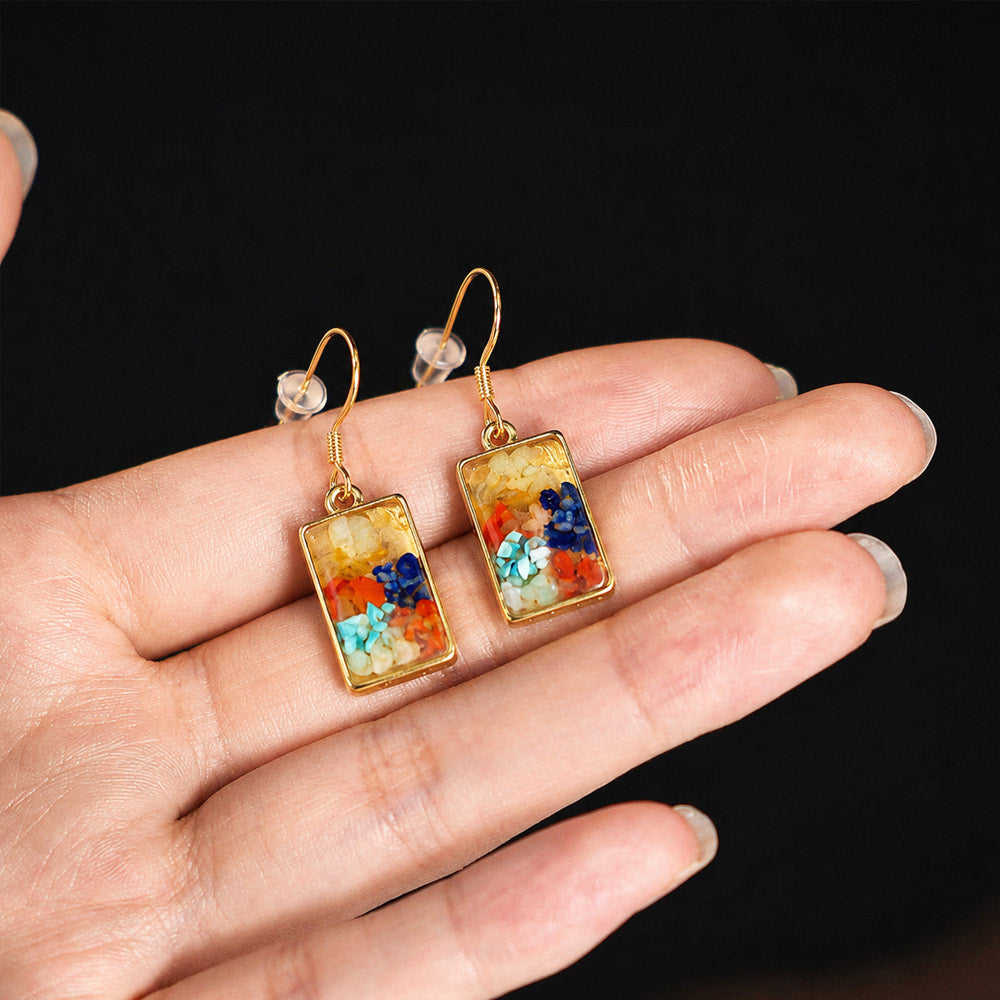 Color Stone Inlay Rectangular Hook Earrings – Dunhuang Color Series