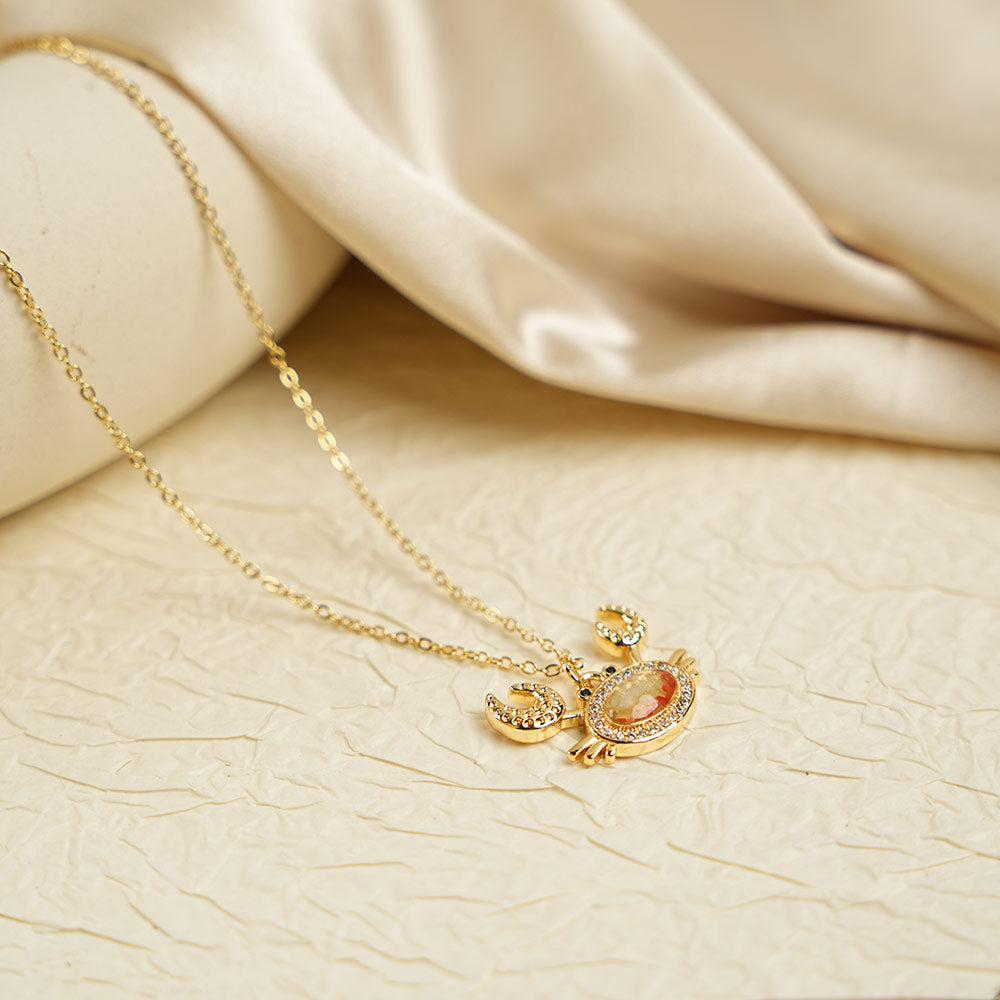 Color Stone Inlay Necklace – Crab, Prosperous Red