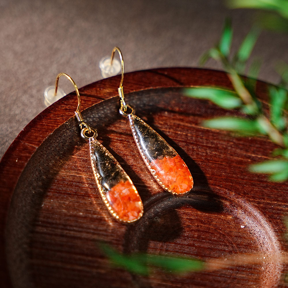 Colorful Stone Inlaid Earrings, Sky Crimson Drop