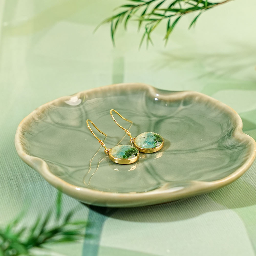 Color Stone Inlay Small Round Bead Drop Earrings – Jade Green Series