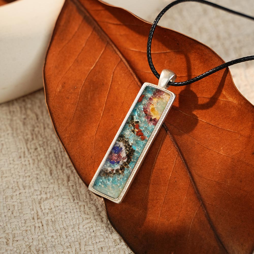 Color Stone Inlay Necklace – Rectangular, Blue & Purple Dunhuang
