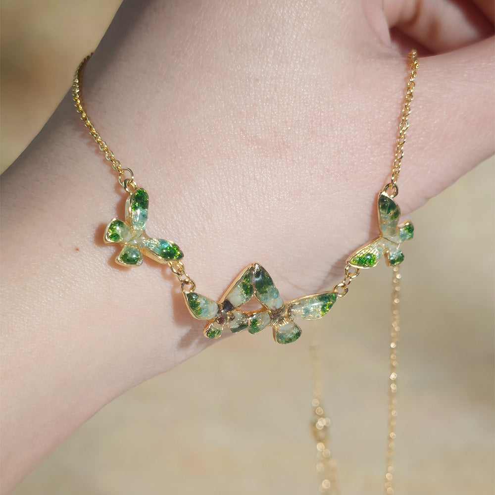 Jadeite Green Butterfly Necklace with Colored Stone Inlay