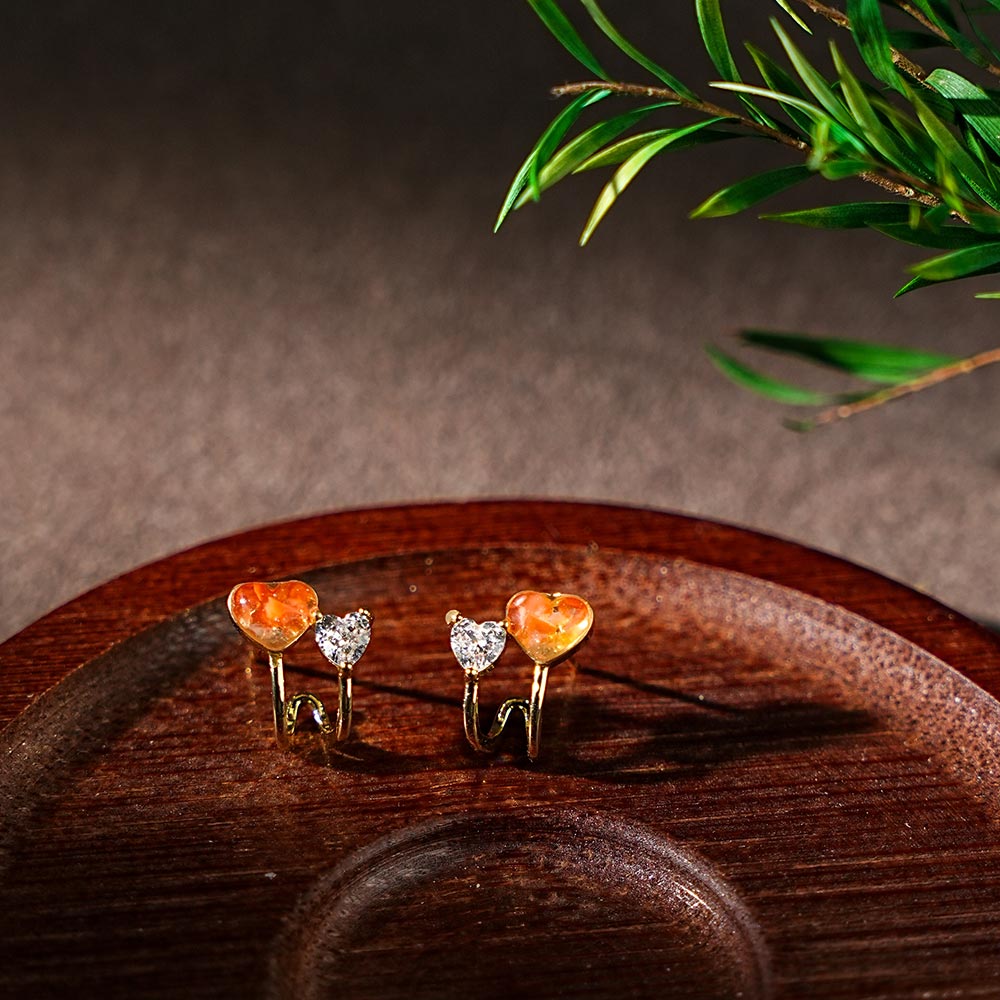 Color Stone Inlay Studs – Heart B·C, Vibrant Red