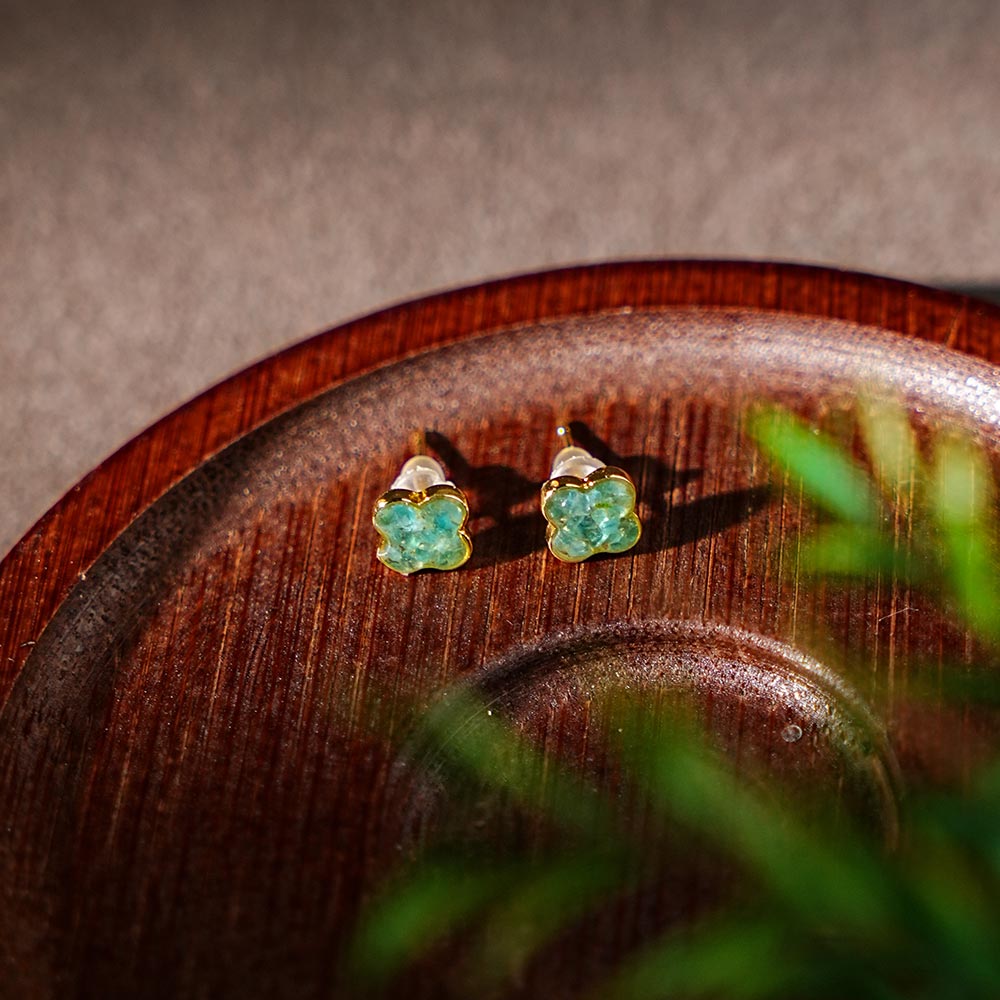 Color Stone Inlay Earrings – Clover, Royal Blue