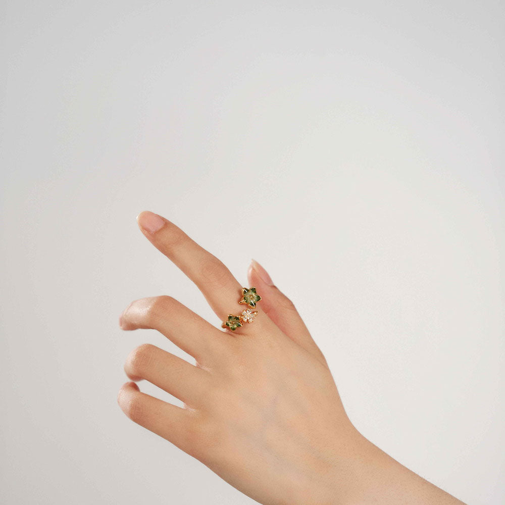 Color Stone Inlay Jade Green Peach Blossom Ring