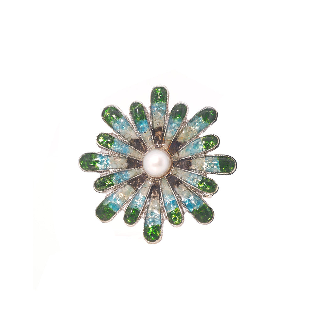 Silver-Inlaid Jade Green Chrysanthemum Brooch