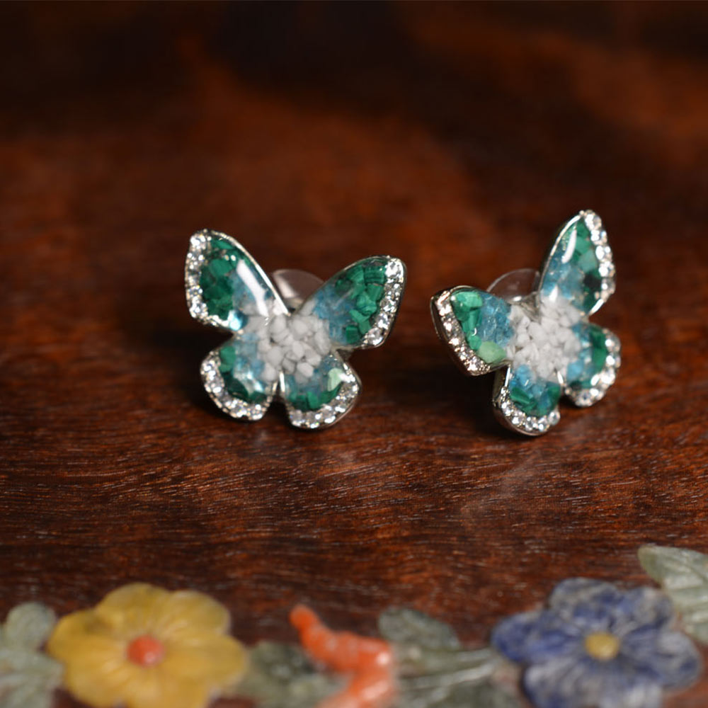 Emerald Butterfly Studs with Diamond - 15MM
